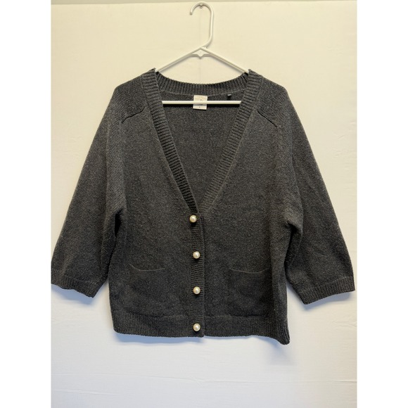 CAbi Sweaters - Cabi Charcoal Gray V Neck 3/4 Sleeve Button Front Cardigan Sweater Women's L